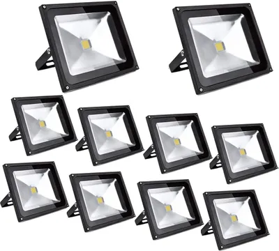 Immagine prodotto di Greenmigo 10 pezzi, proiettori LED da 50 W, faretti, impermeabili, per esterni, in alluminio nero, IP65, bianco freddo 6000-6500 K, lampada da giardino