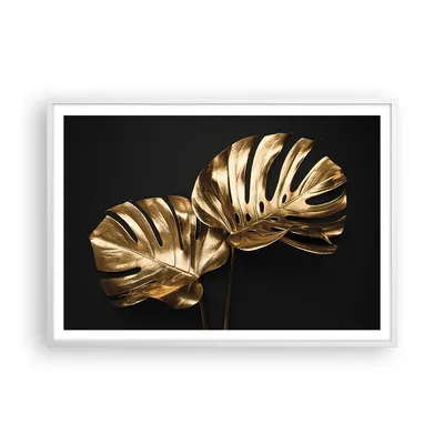 Produktbild von Gerahmtes Poster - Weißer Rahmen - Golden Blätter Monster - 100x70 cm - Wand Bild - Wanddeko - Wandbilder - Kunstposter - Wandposter - Bilderrahmen - Bilder - Kunstdruck - P2WAA100x70-4735
