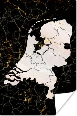 Produktbild von MuchoWow® Poster Karte - Niederlande - Gold 40x60 cm - Plakate für die Wand - Poster Babyzimmer