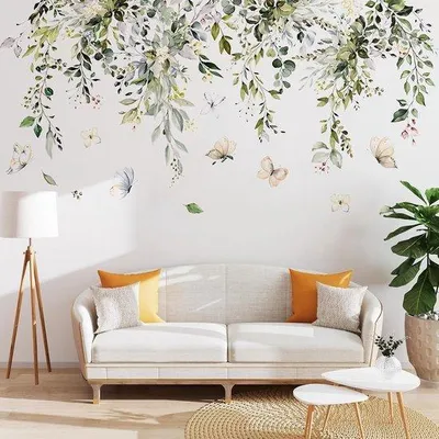 Produktbild von Famanu Wandsticker Grüne Blätter und Schmetterlinge - 115 x 60 cm