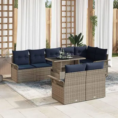 Zdjęcie produktu dla Maison Exclusive - Zestaw mebli ogrodowych, sofa i fotele, 9 elementów, kolor szary, wykonane z rattanu syntetycznego