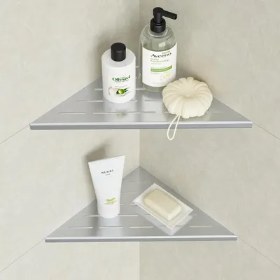 Obrázok produktu pre Držiak na sprchové hlavice, rohový, nerezová oceľ, zapustený do obkladov, strieborný, 2 kusy, 254 mm