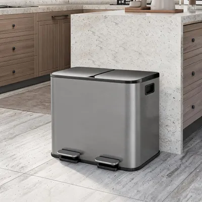 Produktbild von IDEALHOUSE 30L Küchenmülleimer 2-fach, Edelstahl mit Pedal Soft‑Close