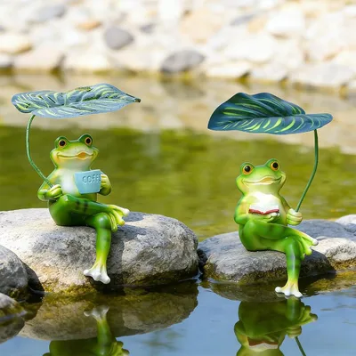 2 Froschfiguren aus Kunstharz, wetterfest, 8x6x21 cm, grün
