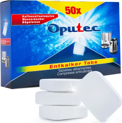 Produktbild von 50x Oputec Kaffeemaschinen Entkalker Tabs: Für Kaffeevollautomaten, Espressomaschinen, Wasserkocher - Entkalkungs-Tabletten - Kompatibel zu Jura, Senseo, Siemens, Tassimo, Delonghi u.v.m. -  Germany!