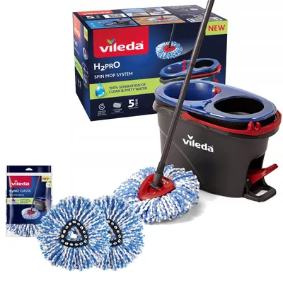 Immagine prodotto di Vileda mop rotante a due camere sistema di centrifugazione asta pieghevole facile pulizia degli angoli Turbo H2prO + 2 cartucce extra