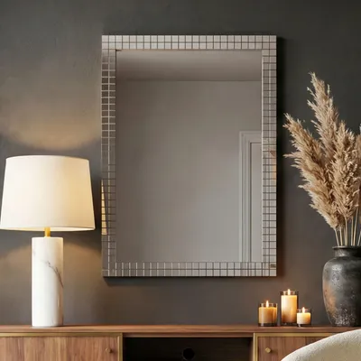 Zdjęcie produktu dla FineBuy Lustro ścienne 60x90 cm z ramą mozaikową Lustro prostokątne Lustro do salonu ze szkła Lustro wiszące Lustro do przedpokoju nowoczesne pionowe i poziome Ręcznie robione