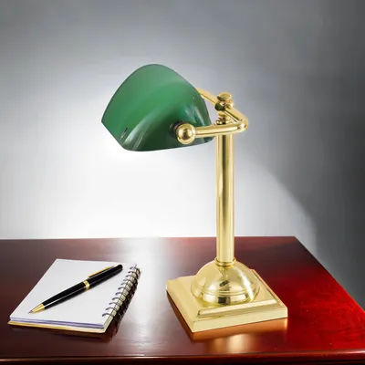 Produktbild von Bankerlampe Grün Gold E14 27,5 cm Glas Messing Jugendstil Bankerleuchte