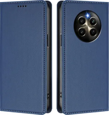 Image de Etui en cuir pour Realme 12 Pro/Realme 12 Pro+, étui magnétique en cuirPolyuréthaneavec support Bleu foncé