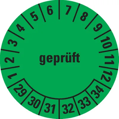 Produktbild von Dreifke® Prüfplakette 29-34, grün, Dokumentenfolie, Spezialkleber, Ø3...