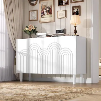 Image de Buffet – Meuble de rangement – Blanc – MDF – 120 x 38,5 x 79 cm – Étagères réglables