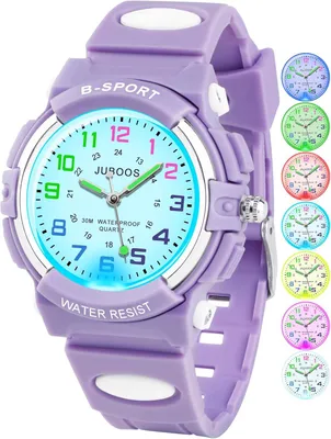 Produktbild von Neue 7-Farbige Kinderuhren, Kinderuhr Jungen Mädchen Analog Quartz Uhr mit Armbanduhr Kautschuk Wasserdicht Outdoor Sports Uhren 5-16