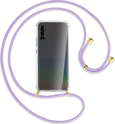 Produktbild von Handykette Backcover-Schutzhülle mit Band (Metall goldfarben) für Samsung Galaxy A90 5G - violett