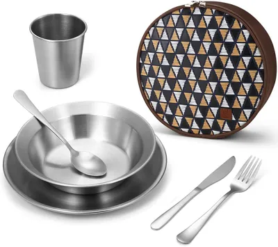 Produktbild von Camping Besteckset aus Edelstahl mit Tasche für Outdoor-Aktivitäten