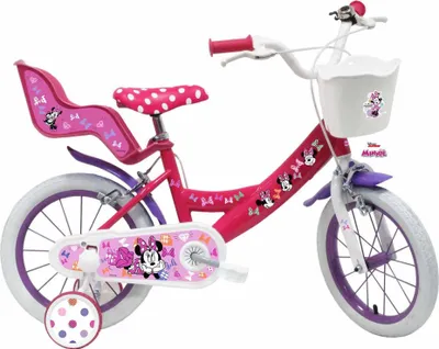 Produktbild von Detský bicykel Disney Minnie 14-palcový bicykel pre výšku 100 - 115 cm alebo od 3,5 roka so sedadlom pre bábiku a košíkom