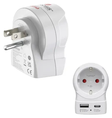 Image de Adaptateur de voyage "EU to US", 1 x USB-A, 1 x USB-C (PD), 20 W