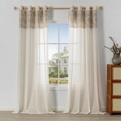 Image de Rideaux pour chambre d'enfant à motifs floraux, aspect lin, semi-transparents, lot de 2, 225 x 140 cm, salon.
