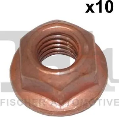Produktbild von 10 Stück Mutter M8x1,25, Schlüsselweite 13 mm, Flansch 17 mm, kupferbeschichtet