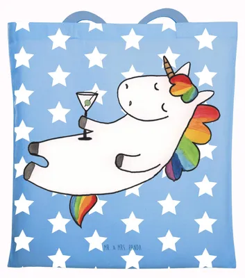 Produktbild von Mr. & Mrs. Panda Schultasche Einhorn Cocktail - Sky Blue - Geschenk, Spruch, Tasche, Laptoptasche, Einhörner, Caipirinha, Tote Bag, Party, Shopping, Unicorn, Jutetasche