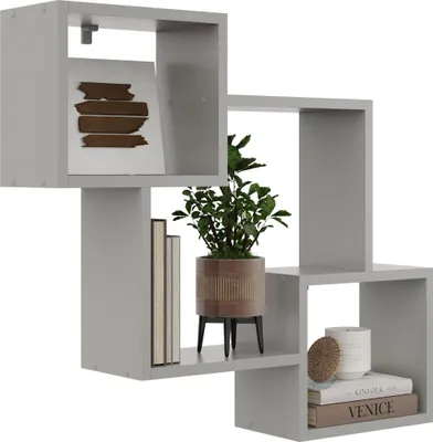 Produktbild von Hängeregal Wandregal skandinavisch geometrisch Grau – modernes Bücherregal offen 78×71 cm für Wohnzimmer Kinderzimmer Büro