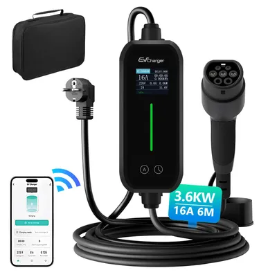 Immagine prodotto di Hexinex 3,5 kW 16 A Caricabatterie per auto elettriche con cavo da 6 m – Wallbox intelligente per auto elettriche, IP65, controllo tramite app, ricarica rapida