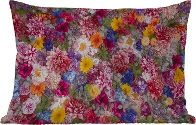 Produktbild von MuchoWow® Outdoor Kissen - Blumen - Farben - Collage - 50x30 cm - Wetterfest - Lounge Kissen - Sofa kissen - Wohnzimmer Dekoration