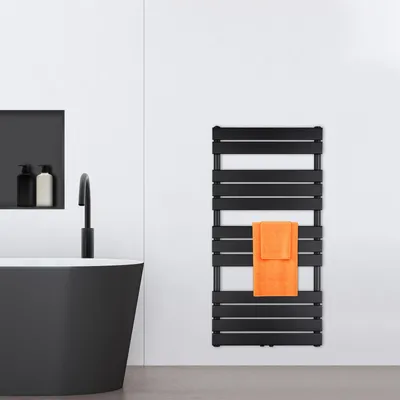Produktbild von VILSTEIN Badheizkörper, Heizkörper Bad, Handtuchheizkörper Seitenanschluss & Mittelanschluss, Paneel Bad Heizkörper Flach, Paneelheizkörper Handtuchhalter, Schwarz, 703W, 120x60 cm