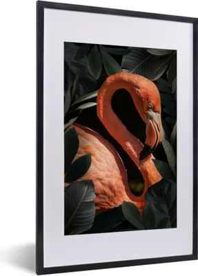 Produktbild von MuchoWow® MuchoWow® Gerahmtes Poster Flamingo - Porträt - Blätter 40x60 cm - Poster mit zchwarzem Bilderrahmen - Poster in Rahmen