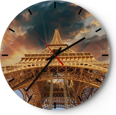 Produktbild von Wanduhr - Rund - Glasuhr - Eiffle Architektur Paris - 40x40cm - Schleichendes Uhrwerk - Lautlos - zum Aufhängen bereit - Dekoration Modern - Wanddekoration aus Glas - C3AR40x40-2437