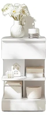 Image de Table de chevet, design compact, grand espace de rangement, BLANC