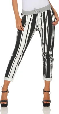 Produktbild von 287 Mississhop Damen Hose Cargohose Blumen Sweatpants Jogginghose Baumwolle Freizeithose Boyfriend gestreift 290