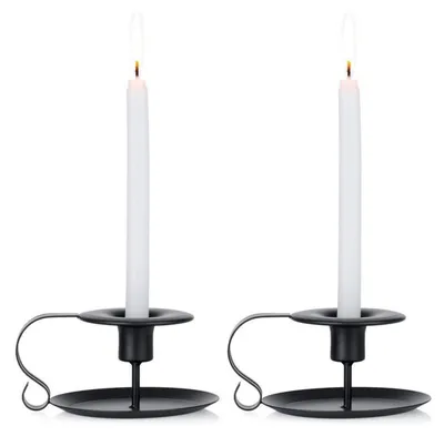 Immagine prodotto di Candele a stelo, portacandele in ferro nero, stile vintage, confezione da 2