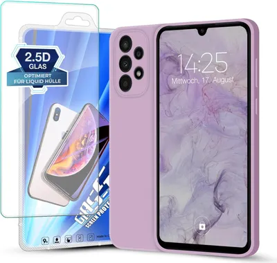 Produktbild von Hülle für Samsung Galaxy A33 5G mit 9H Displayglas Displayschutz Plus Case Cover Bumper Silikon Softgrip Schutzhülle Farbe: Lila