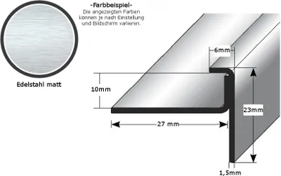 Produktbild von Einschubprofil "Claydon" mit Nase für Designbeläge, Einfasshöhen von 2 - 15 mm, Edelstahl matt, gebohrt-10