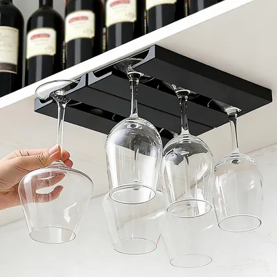 Productafbeelding van Wijnglashouder – 2 rijen – Wijnbak – Hangende plank voor wijnglazen – 25 x 11 x 2 cm – Wijnglashouder voor 6 glazen – Glazenplank – Zwart