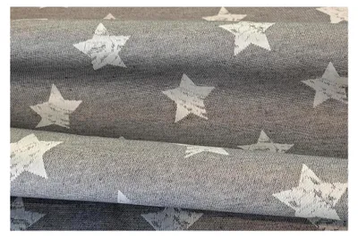 Produktbild von Tischdeckenstoff beschichtet, Teflon Meterware mit Schneeflocken und Sternen, wasserabweisender Jacquard, abwaschbare Weihnachtsstoffe, Farbe: 54-007-063 grau