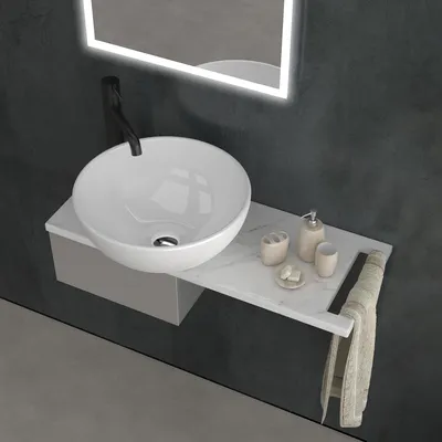 Produktbild von Alpenberger Waschbecken Klein Gäste WC Set | Waschtisch mit Aufsatzwaschbecken Rund | Waschschüssel auf Keramikplatte und Edelstahlkasten | Handwaschbecken | Waschplätze mit Handtuchhalter