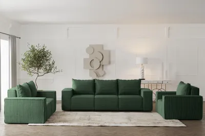 Produktbild von Sofaset Designersofa ESTELLE 3-2-1 mit Schlaffunktion in Stoff Poso Grün