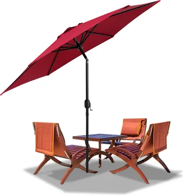 Image de Aopunly Parasol Rond,Manivelle Pliable Fer Parasol de Marché,Inclinable,270cm,Rouge