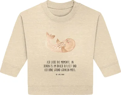 Produktbild von Mr. & Mrs. Panda Organic Baby Pullover Robbe Liegen 24. - 36. Monat - Natural Raw - Geschenk, Lustige Sprüche, Ostsee, Seehund, Strand, Bullover, Nordsee, Lachen