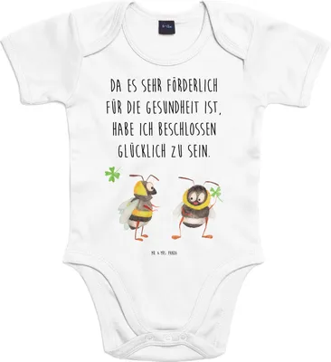 Produktbild von Mr. & Mrs. Panda Strampler Baby Hummeln Kleeblatt 12. - 18. Monat - Heather Grey - Geschenk, Spruch Positiv, overall, babykleidung body, glücklich sein, Einteiler, Hummel