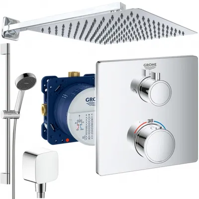 Produktbild von Grohe und Jowi Unterputz Duschsystem, mit Grohtherm Thermostat, 300x300mm Kopfbrause, 650mm Brausestange