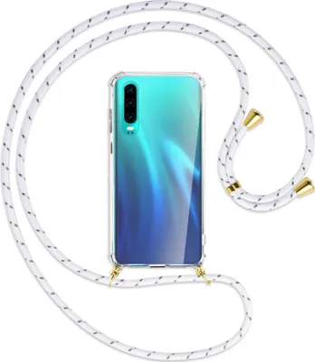 Produktbild von Handykette Backcover-Schutzhülle mit Band (Metall goldfarben) für Huawei P30 - weiß/grau