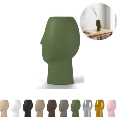 Image de Vase décoratif visage 17,0 cm, sculptural en PLA – Vert olive