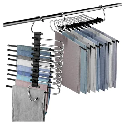 Produktbild von 9 Etagen Hosenbügel Kleiderbügel Platzsparend 2 Stück Faltbare Multi Bügel Rutschfester Schrank-Organizer mit Haken für Hosen, Schals, Jeans