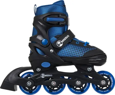 Produktbild von MADIVO HORIZON Inliner VERSTELLBAR | ABEC-5 Kugellager Inlineskates | für Jugendliche - Kinder | Schwarz/Blau | Größe: 30-33