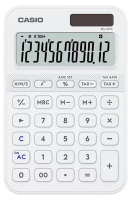 Zdjęcie produktu dla Casio MS-20YC, Desktop, Podstawowy kalkulator, 12 cyfr(y), Bateria/Energia słoneczna, Biały