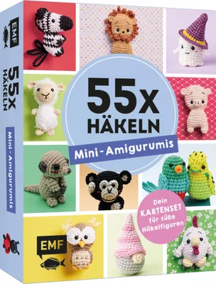 Produktbild von 55 x häkeln – Mini-Amigurumis: Dein Kartenset von Wellensittich bis Wichtel: 55 Karten mit süßen Häkelfiguren zum Mitnehmen oder Verschenken | Mit all