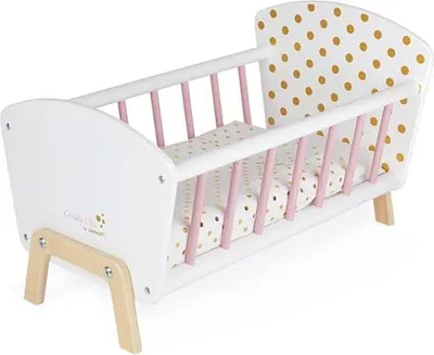 Produktbild von Holz Baby Puppenbett mit Matratze und Decke - Spielzeug für Kinder ab 3 Jahren