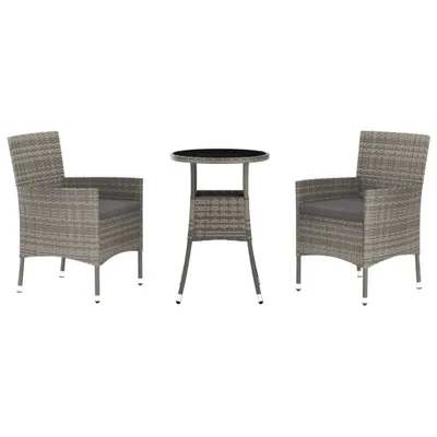 Obrázok produktu pre vidaXL 3-dielny záhradný set s vankúšmi Grey Poly Rattan